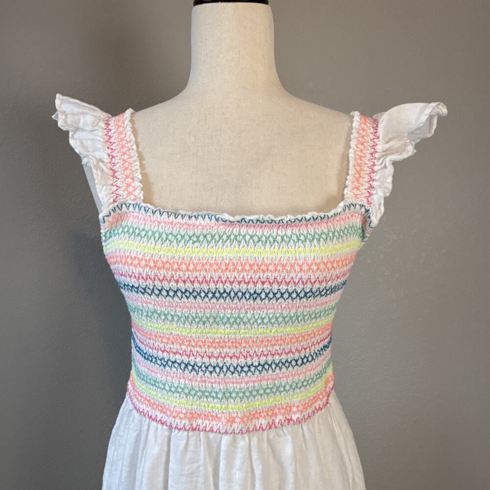 Vineyard Vines Flutter Sleeve Smocked Tiered White Linen Midi Dress Size S - Picture 3 of 9